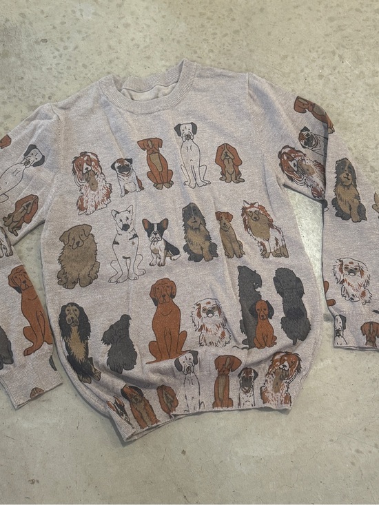 SHEIN Tops - Cozy Dog Print Crewneck Sweater - Beige with Multicolor Dogs